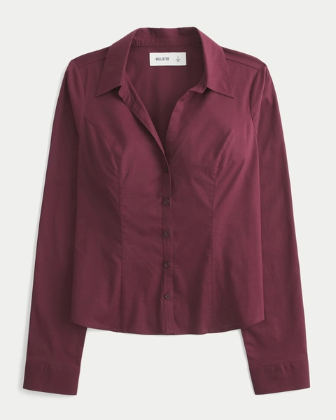 Stretch Poplin Button-Through Shirt
