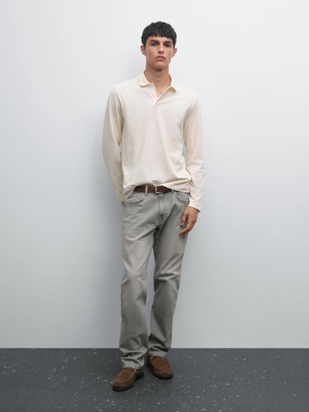 Long sleeve mercerised cotton piqué polo shirt - ICE