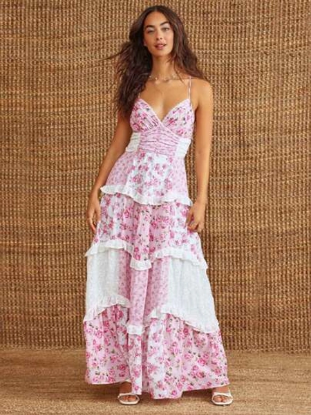 Women's 2025 Floral Summer Long Dresses Design Cake Skirt Boho Dresses For Vacation Travel Wear