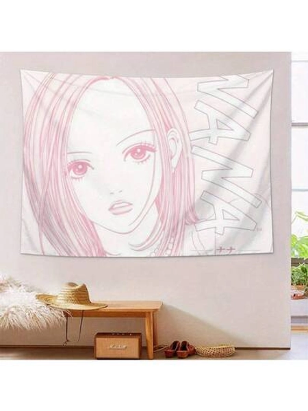 ZLIENSZUS NANA Anime Fabric - Pink Hair And Vivid Eyes, Natural Style Design, Horizontal Wall Hanging, Suitable For Balcony Or Sunroom Decoration, Polyester Fiber, No Power Required, Bedroom Mural/Natural Style/Durable Wall Hanging, Cute Room Decoration