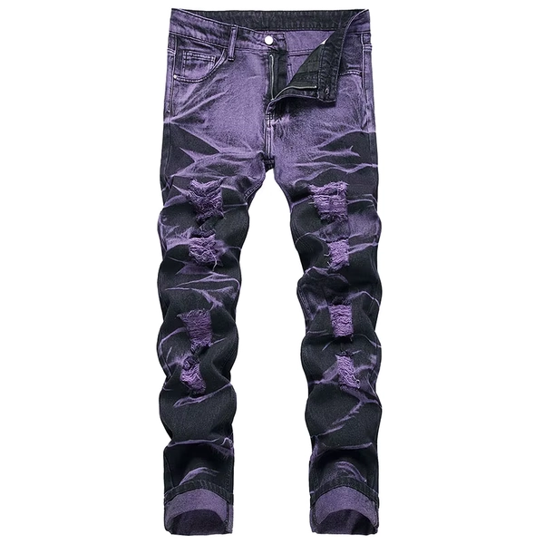 Retro Purple Black Ripped Jeans High Street Korean Version Jeans Y2k Baggy Jeans Stacked Jeans Mens Cargo Pants - AliExpress 200000343