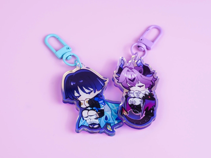 Genshin Impact Durin & Wanderer Chibi Acrylic Keychain Set - Sleepy Themed Lobster Clasp Charms for Fandom Collectors