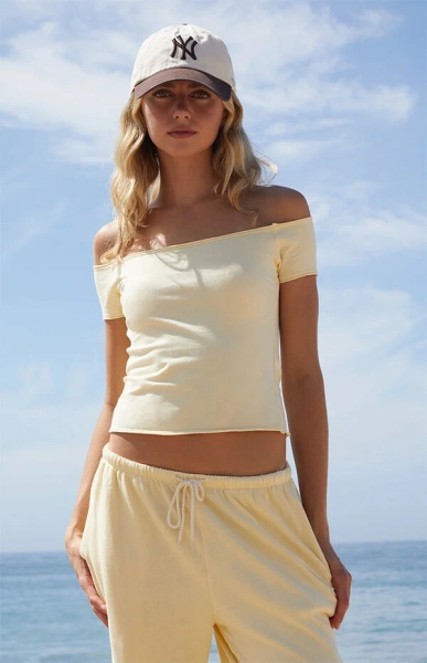 Yellow Bonnie Off-The-Shoulder Crop Top