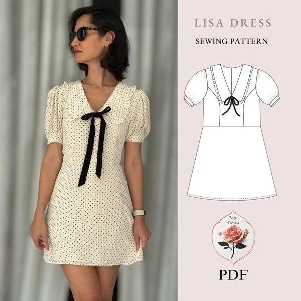 Peter Pan Collar Mini Dress | Summer Dress | PDF Sewing Pattern | Mod Dress Pattern | Babydoll Dress | INSTANT DOWNLOAD