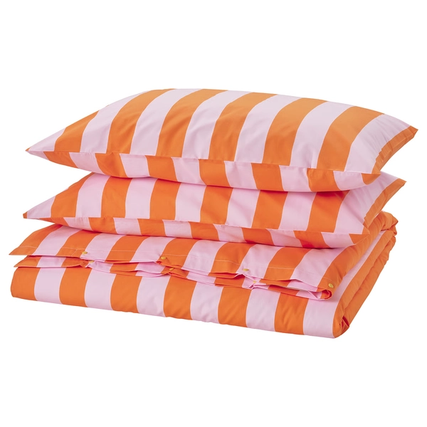 SLÅNHÖSTMAL Duvet cover and pillowcase(s) - orange/pink/stripe Full/Queen (Double/Queen)