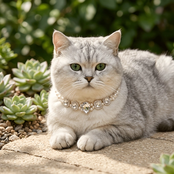 French-Style Light Luxury Cat Collar, Cat Necklace, Faux Pearl and Rhinestone Heart Pendant Necklace, Photo Prop Accessory for Cats and Dogs, Universal Necklace for Ragdolls, British Shorthairs, and Small Dogs