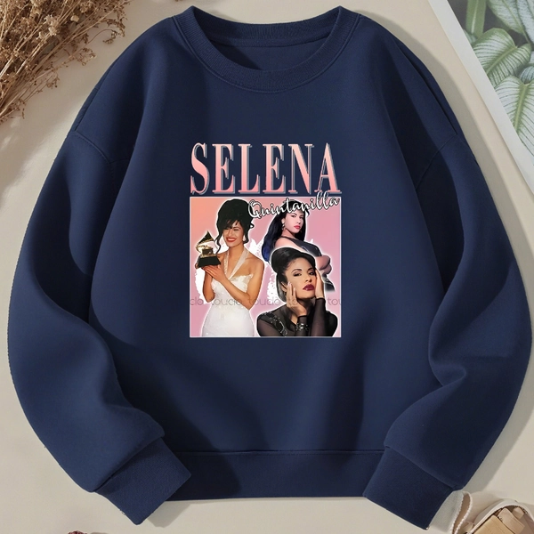 Girls' Casual Crew Neck Sweatshirt with "SELENA" Graphic Print - Cozy Fall/Winter Pullover, Medium Stretch, Regular Fit, Geometric Pattern, 6, 47.24-62.99inch Height, Selena Gomez, Sweater And Skirt For Girl, Girl Pullover, Sweatshirt For Girl