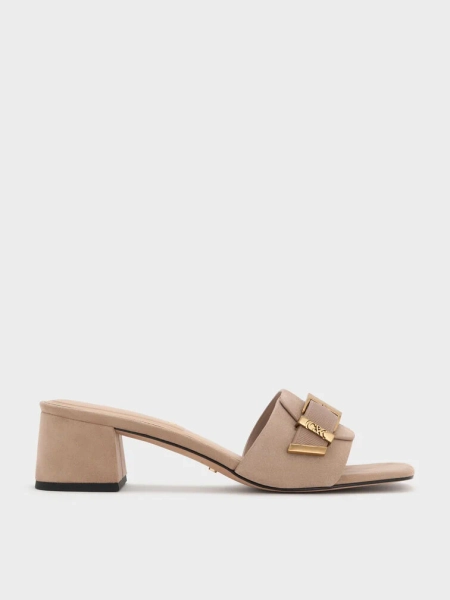Whitney Suede & Leather Buckled Block-Heel Mules