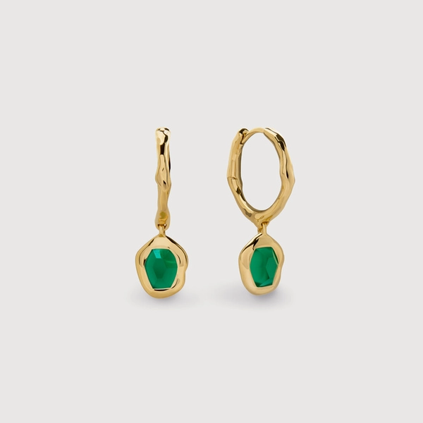 Gold Vermeil Odyssey Gemstone Huggie Earrings - Green Onyx