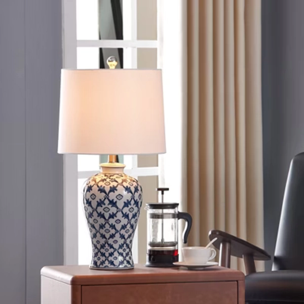 Ceramic/Metal Table Lamp For Living Room/Bedroom-White/Blue  24.5"-Maxax