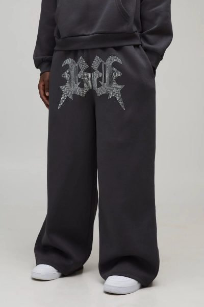 Extreme Wide Leg Rhinestone B Star Joggers