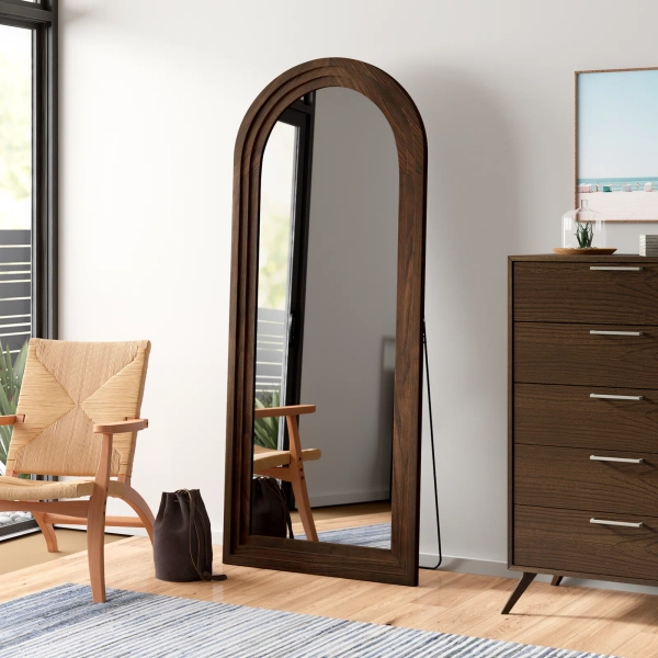 Borseth Arched Wood Frame Full Length Mirror with Stand