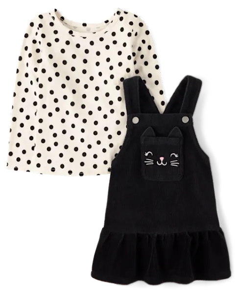 Toddler Girls Cat Skirtall 2-Piece Outfit Set - White