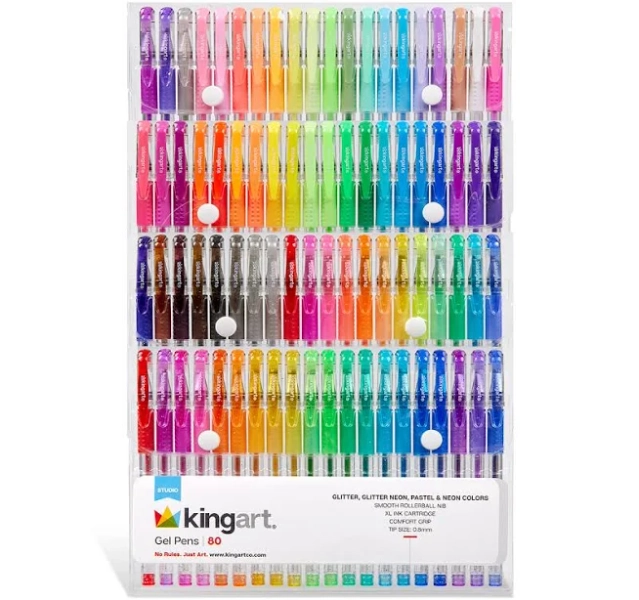 KINGART Gel Pens Soft Grip 80 Glitter Colors