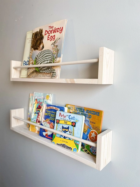 Set of 2 Wood Floating Bookshelf: Nursery Kids Book Shelf