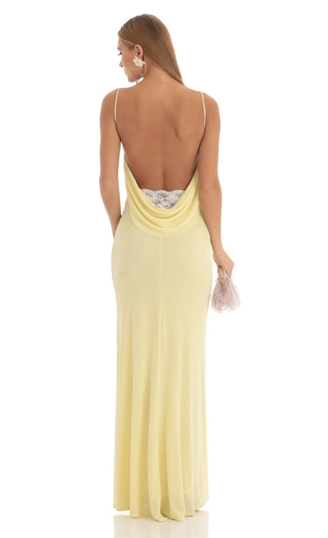 Lace Open Back Maxi Dress in Yellow | LUCY IN THE SKY