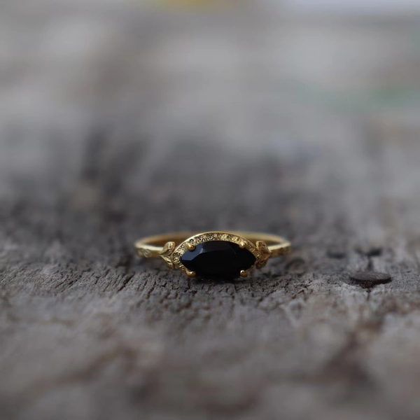 925 Silver Genuine Black Onyx Women's Ring ~ Marquise Onyx 14k Gold Plated Ring ~ Wedding Proposal Gift For Her ~ Dainty Promise Ring ~