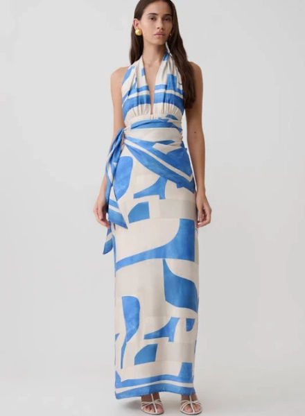 MESHKI Gianna Satin Halter Maxi Dress