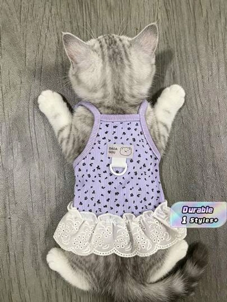 Cat Clothes, Spring And Summer Thin Style, Cat Floral Sundress, Ribbed Texture, Leash-Friendly, Suitable For Golden Shaded British Shorthair, Ragdoll, And Kittens. - Size L