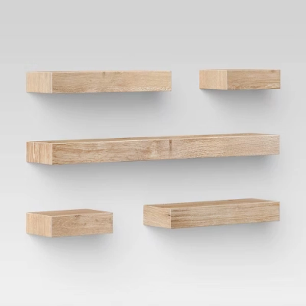 Set of 5 Wall Shelf Natural - Threshold™: Modern MDF Floating Shelving, Includes Mounting Hardware