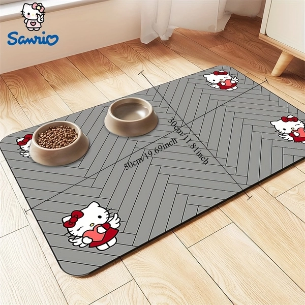 1pc Sanrio Hello Kitty Collaboration Cute Cartoon Pet Feeding Anti-Splash Mat | Diatom Mud Quick-Dry Mat | Cat And Dog Feeding Essential | Non-Slip | Home Multi-Scene Use