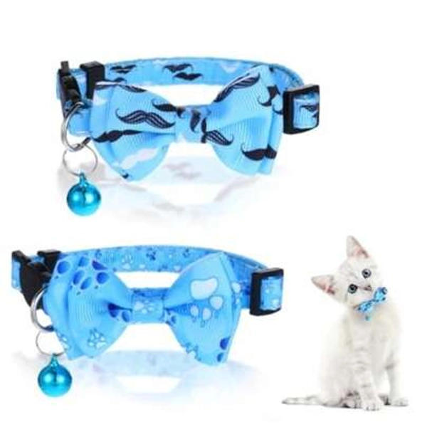Bow Tie Cat Collar With Bell, Adjustable Breakaway Safety Buckle Cute Printed Pattern Puppy Kitten Necklace Pet Walking Accessory For Small Cats Dogs - Size Glasses-y