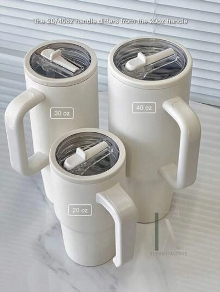 40oz Leak-Proof Insulated Stainless Steel , Foldable Direct Drinking Mouth With Straw, Handle And Leak-Proof Cover Travel Mug For Hot/Cold Drinks Back To School