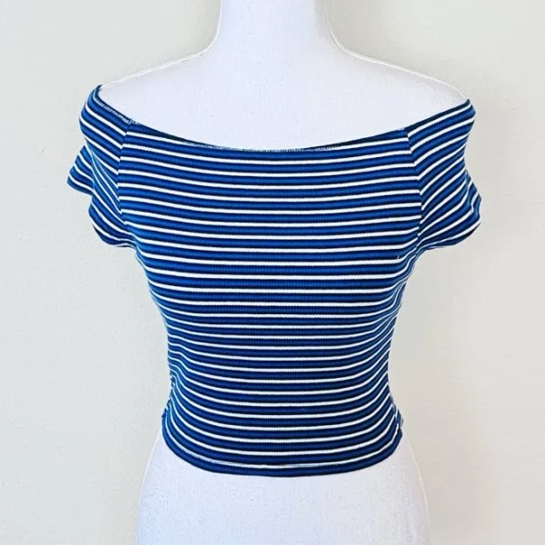 Brandy Melville Double Striped Ellery Off Shoulder Crop Top