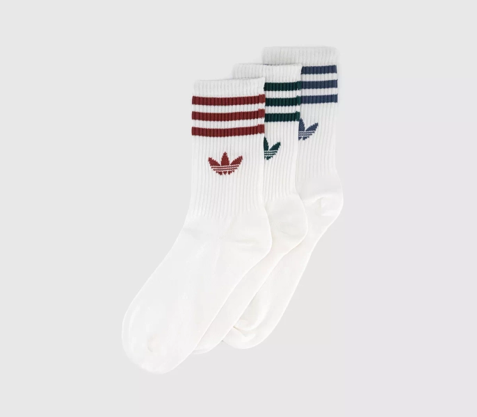 adidas Crew Socks 3 Pair White Ruby Ink Green Stripe - Socks