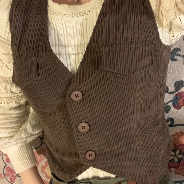 Brown Corduroy Vintage V-Neck Vest