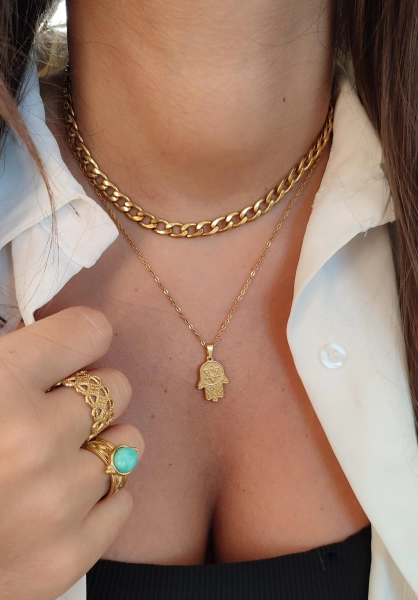 Hamsa necklace, Gold chain necklace, Fatima Necklace, Hamsa evil eye Pendant, Layered Necklace,Hand of Hamsa, Minimalist Necklace