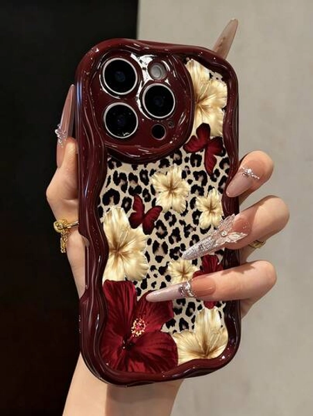 Leopard Print TPU Shockproof Leopard Floral Painted Cream Wavy Edge Phone Protective Case, Compatible With IPhone 17/17 Pro/17 Pro Max, 16 XR/7/8, 15 Pro Max, 12 Pro Max, 13 Pro Max, 14 Pro Max, 13, 14, 11, 12P, 14, P11 Soft Shell, P12 Anti-Drop, XS, XR, 7/8P, 7/8GES2, Suitable For A13 4G, A22, A21S, A51 4G, A52, S22 Ultra, A33 5G, A34, A35, Suitable For Compatible With Redmi 10, Compatible With Redmi Note 11 4G, Compatible With Redmi 11 Lite, A53 TPU, A14, A23, S23 Ultra, S24, A14, A15, S23, A73, A55, A54, Compatible With Redmi Phone Case Spring Birthday Gift - Size iPhone 16