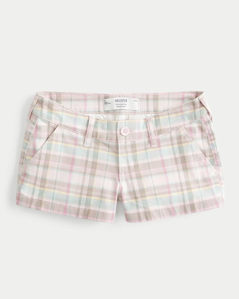 Ultra Low-Rise Twill Plaid Shortie Shorts