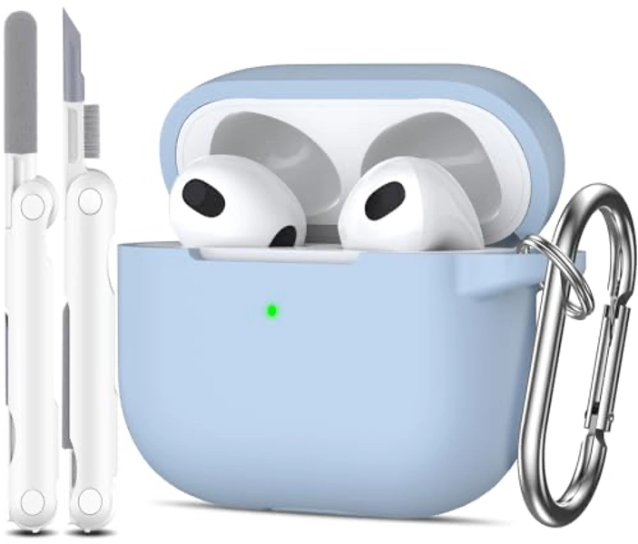 MHYALUDO for AirPods 3rd Generation Case Cover 2021, Military Grade Soft Silicone Shock-Absorbing Protective for AirPods 3 Case Skin with Keychain and Cleaning kit, Sky Blue