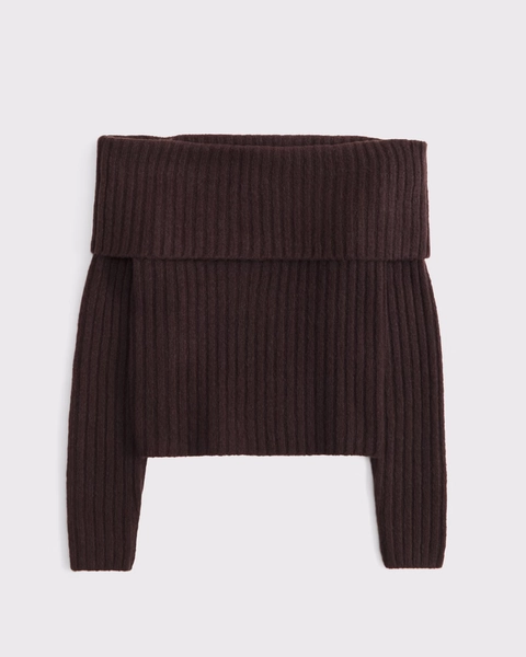 Ribbed Foldover Off-The-Shoulder Sweater