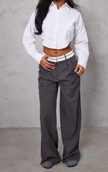 PrettyLittleThing Tall Charcoal Fold Over Front Pants