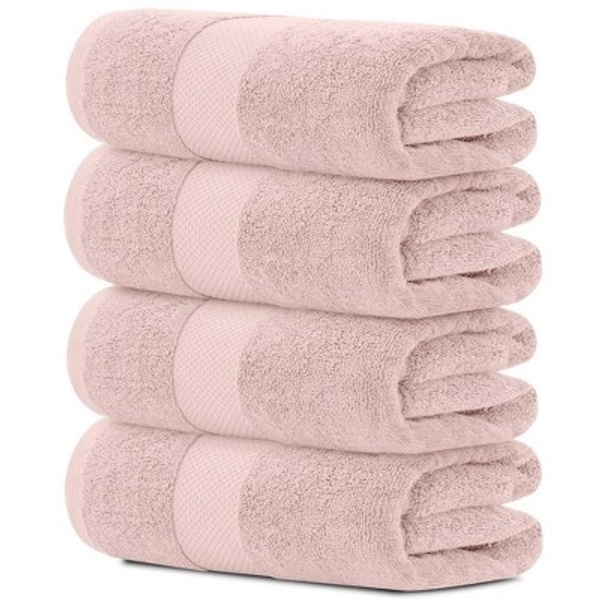 White Classic Luxury 100% Cotton Bath Towels Set of 4 - 27x54" Pink