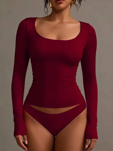 XLLAIS Christmas Long Sleeve Casual Red Top Spring Big Crew Neck Sexy Women T Shirt