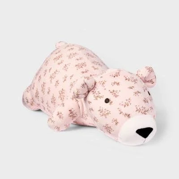 The Hollister Collection Pink Floral Bear Weighted Plush Throw Pillow