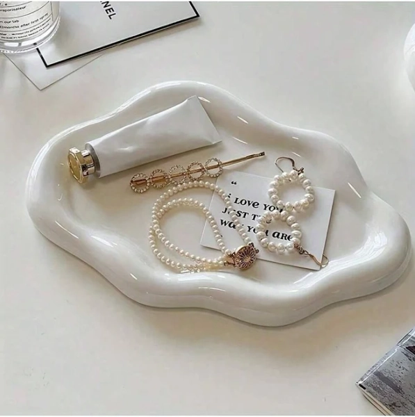 Multicolor Cloud Shaped Jewelry Tray Vanity Perfume Organizer Bathroom Mirror Dish ABS Material Luxury Desktop Keychain Ring Earring Neckla,1pc' Premi