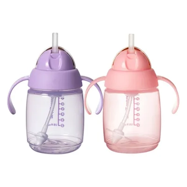 Tommee Tippee 8oz Weighted Starter Straw Sippy Cup - Pink & Purple - 2pk: BPA-Free, Leakproof, Spillproof