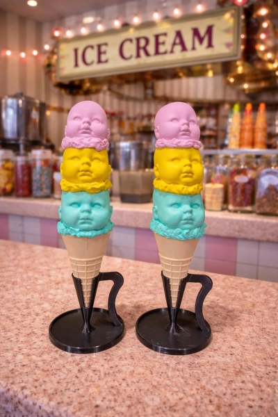 Pastel Horror Ice Cream Cone Figurine | Doll Head Decor, Oddities Art