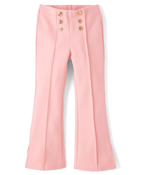 Girls Button Ponte Split Flare Jeggings - Little Essentials - FUZZY PINK CL