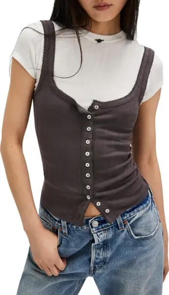 End Game Pointelle Button-Up Tank