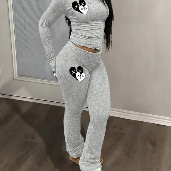Women's Heart Print Casual Crew Neck Long Sleeve Pullover