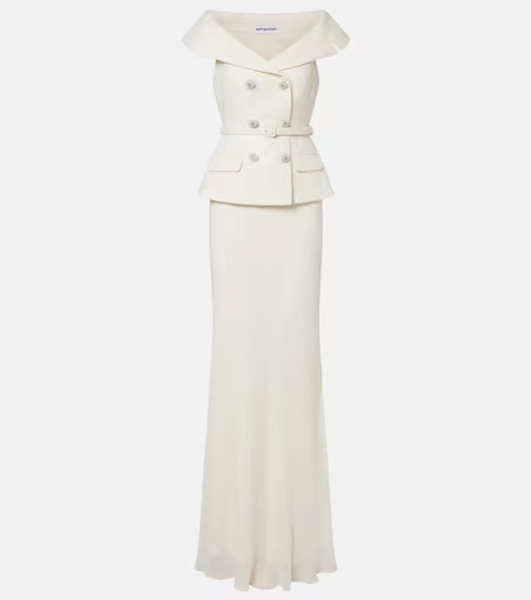 Robe longue en georgette et bouclé
