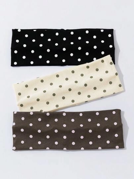 Women Bandana 3pcs/Set Women's Polka Dot Printed Soft Non-Slip Headbands, Elastic Yoga Sports Hair Accessories, Versatile For Daily Wear And Various Occasions Hair Bands, Hairband Fall Winter For Vacation Outfits Woman Elegant Scarf