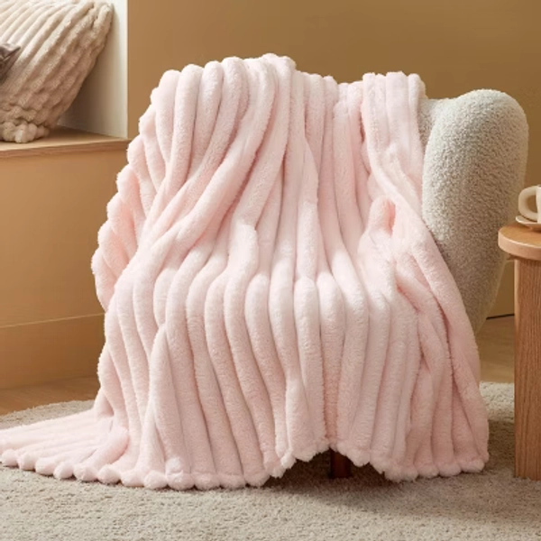 Bedsure Pink Throw Fleece Blanket for Couch, Wider Striped Cute Small Fleece Throws for Girls, 50x60 inches, Pink