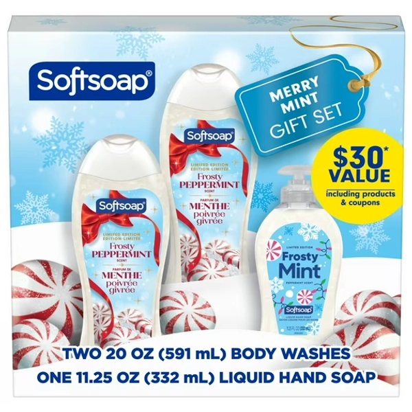 Softsoap Limited Edition Merry Mint Holiday Gift Set, Body Wash and Liquid Hand Soap, 3 Piece Set