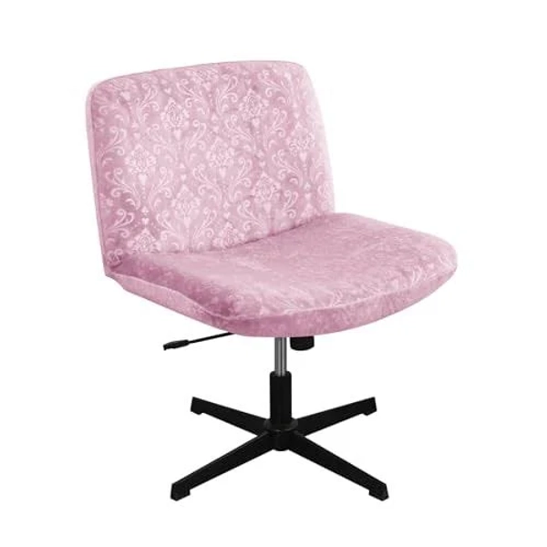 Criss Cross Chair Cover Pink Armless Slipcover Office Desk Covers Embossing Mid Wide Seat Accent For Computer Chairs And Vanity Chairs(velvet-pink)